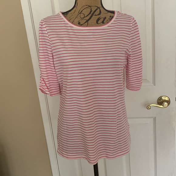 Boden Breton pink stripe tee ruched sleeves 100% cotton US size 10 - Picture 1 of 8